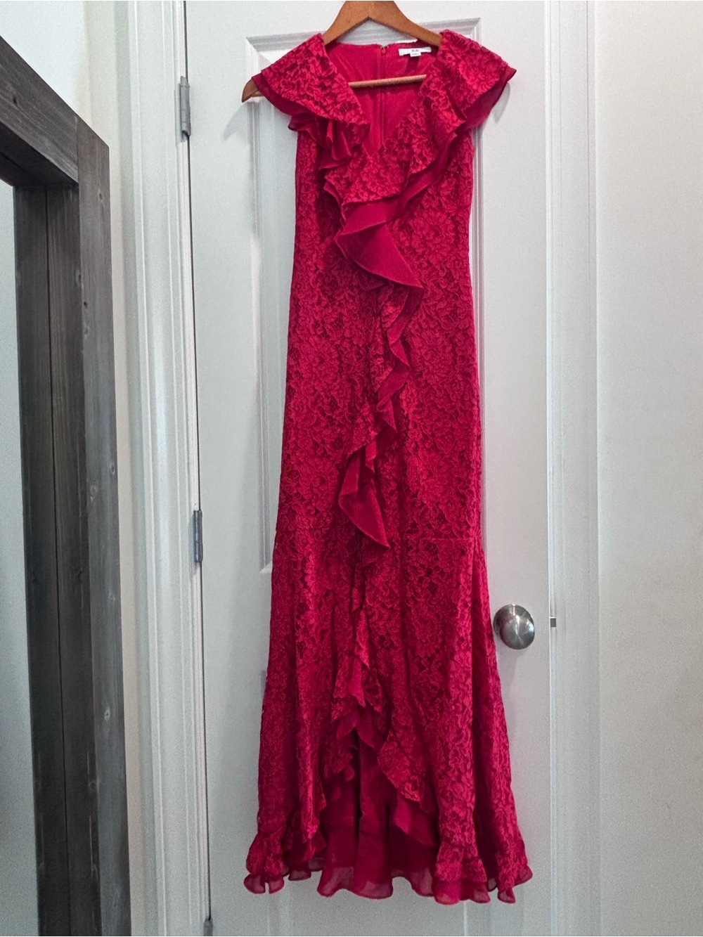 ZAC Zac Posen Red Lace Ruffle Formal Gown